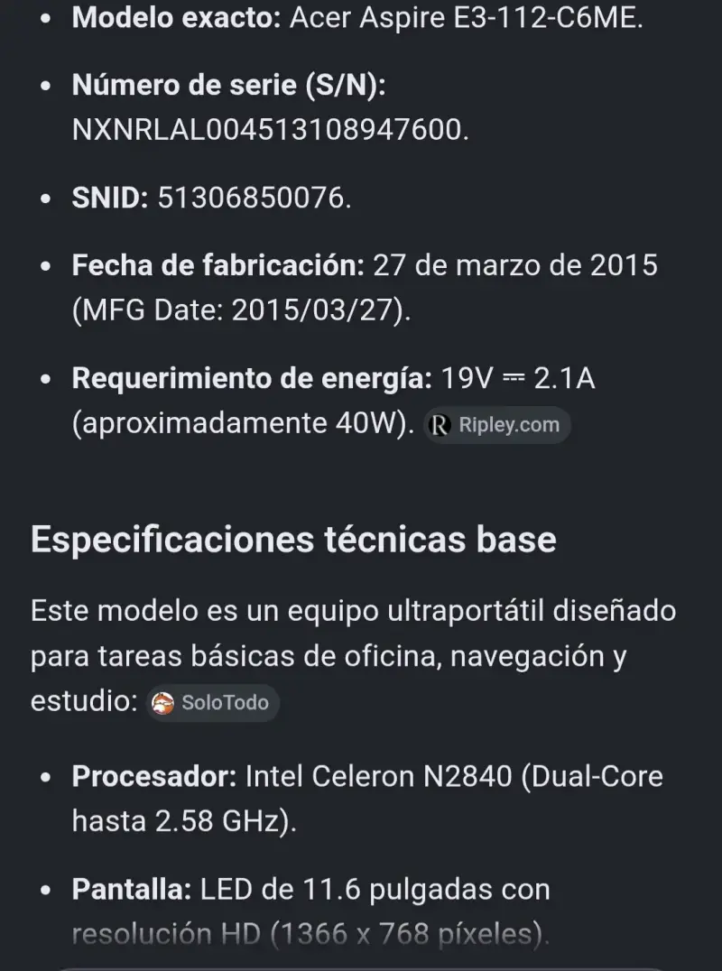 Laptop Acer Aspire E3-112 Para desarme completo - 4