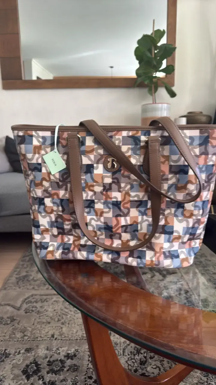 Bolso estampado multicolor con asas marrones