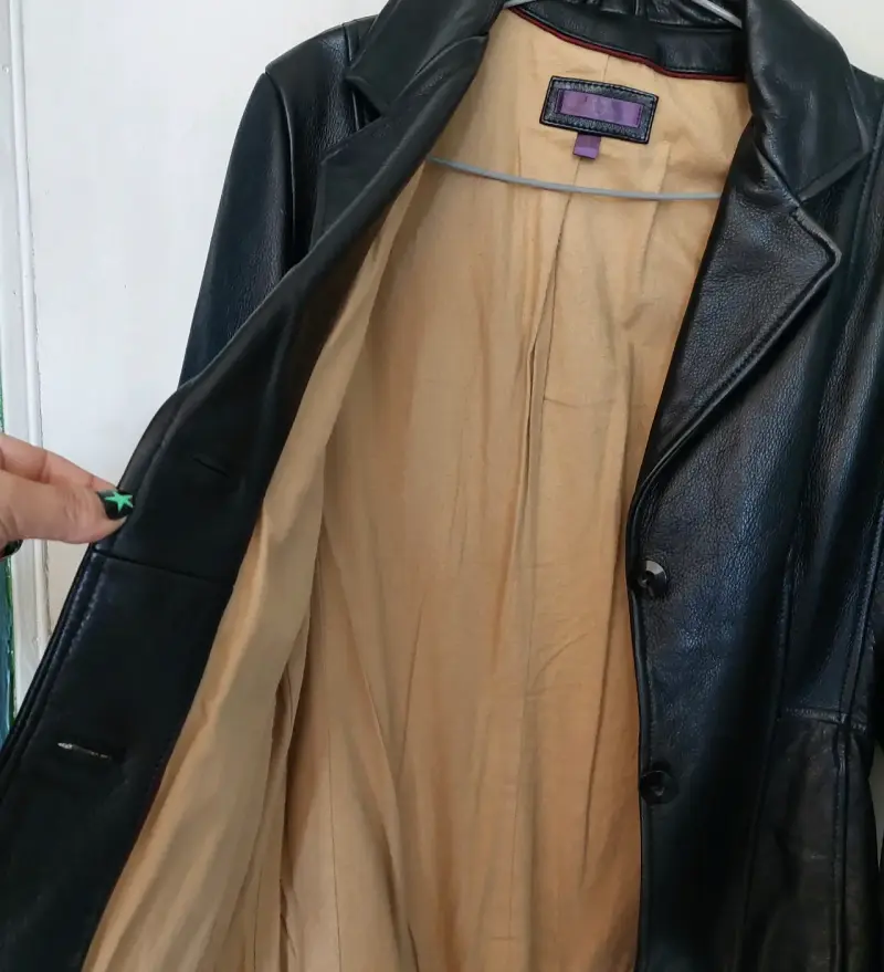 Chaqueta de cuero negra para mujer talla S - 6