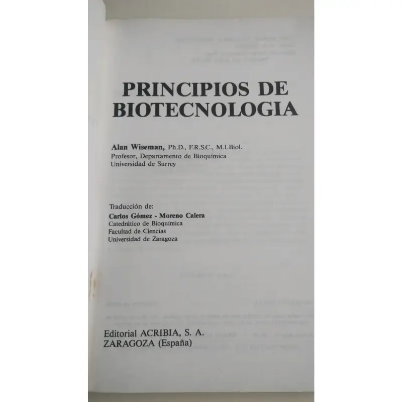 Libro Principios de Biotecnología de Alan Wiseman - 2