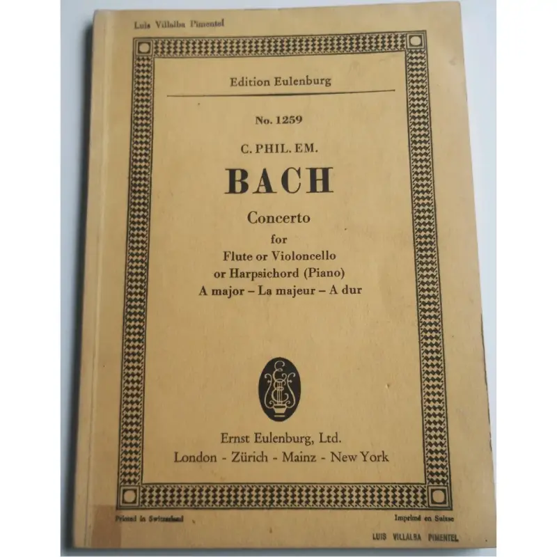 Partitura de concierto de Bach para flauta o violonchelo - 1