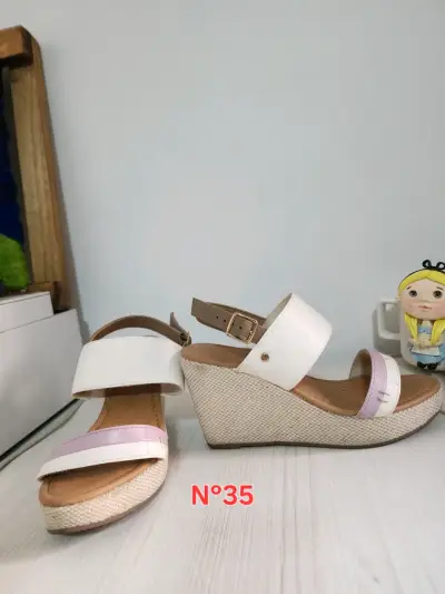 Sandalias de cuña blancas y rosadas talla 35 - miniatura 1