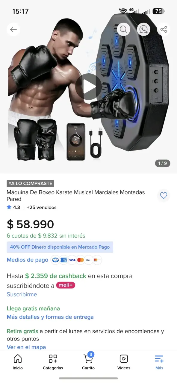 Máquina de Boxeo Musical Montada en Pared