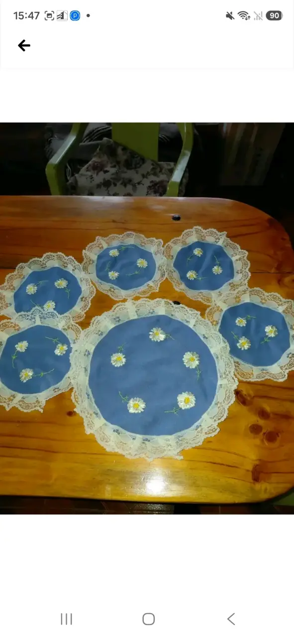 Set de tapetes bordados con encaje floral