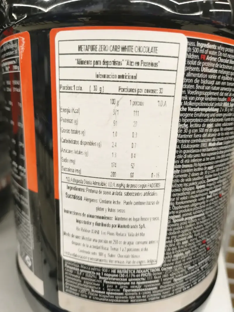 Proteína Metapure Zero Carb Sabor Chocolate Blanco - 4