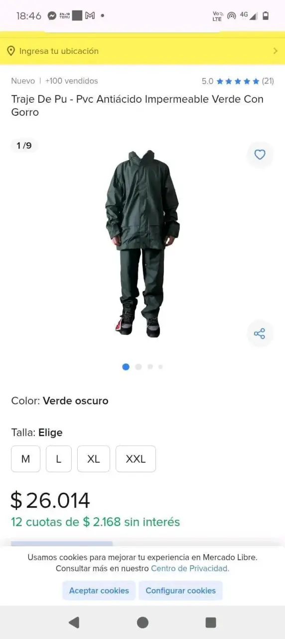 Traje impermeable antiácido verde oscuro