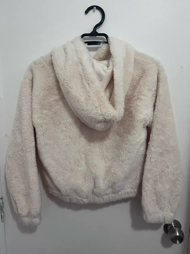 Chaqueta de felpa beige con capucha - 2
