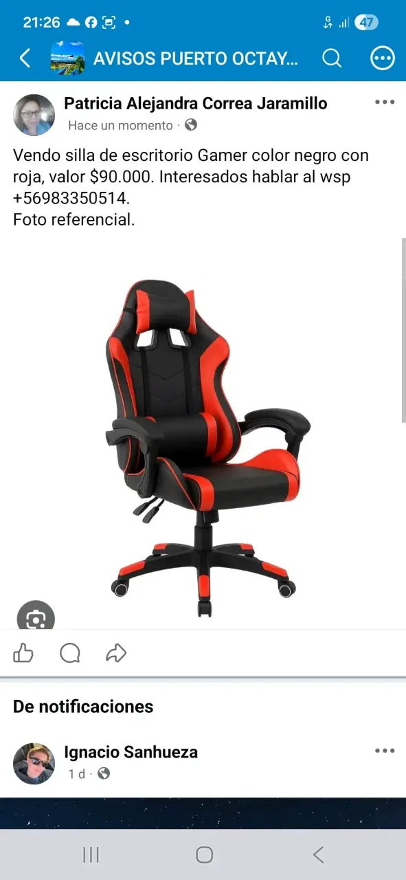 Silla Gamer de Oficina Negra y Roja