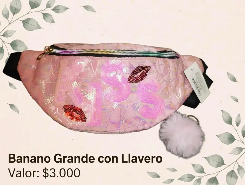Banano grande rosa con llavero y lentejuelas