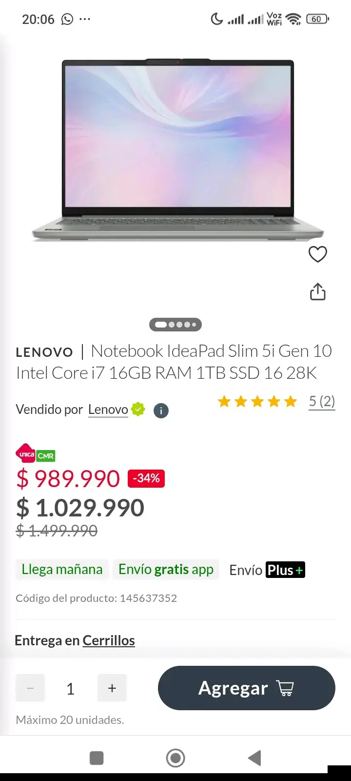 Notebook Lenovo IdeaPad Slim 5i Gen 10 Intel Core
