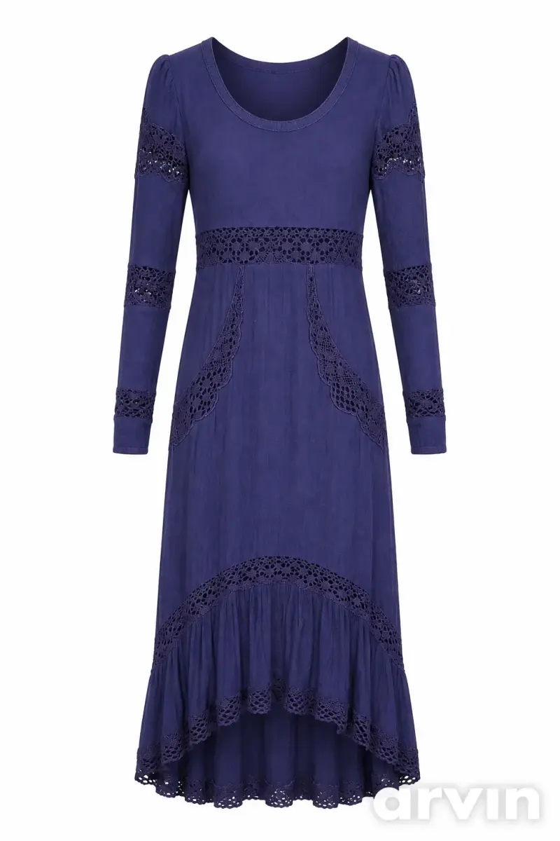 Vestido largo azul con encaje RKF - 3