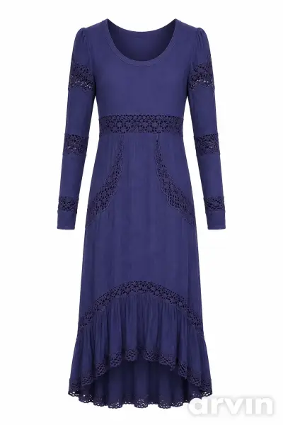 Vestido largo azul con encaje RKF - miniatura 3