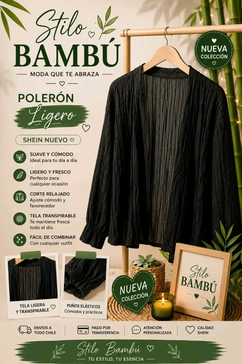 Polerón ligero negro Stilo Bambú