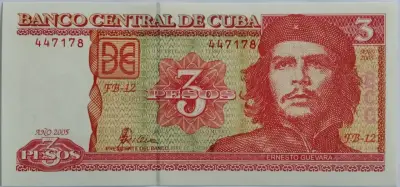Billete de 3 Pesos Cubanos con Ernesto Guevara 2005 - miniatura 1