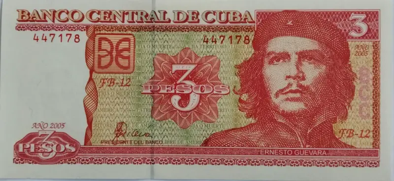 Billete de 3 Pesos Cubanos con Ernesto Guevara 2005 - 3