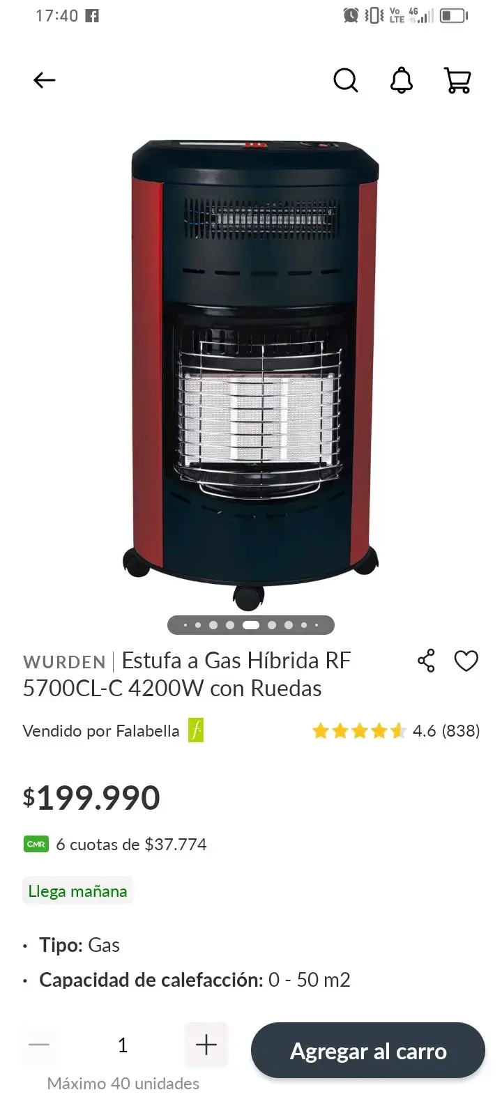 Estufa a Gas Híbrida Wurden RF 5700CL-C 4200W con Ruedas