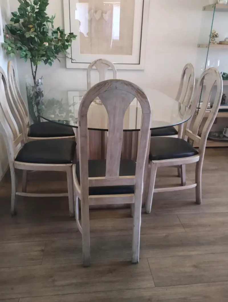 Juego de comedor de vidrio con sillas de madera - 3
