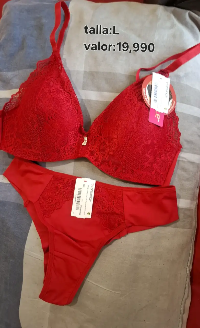 Conjunto de lencería rosa con encaje talla XL - 4