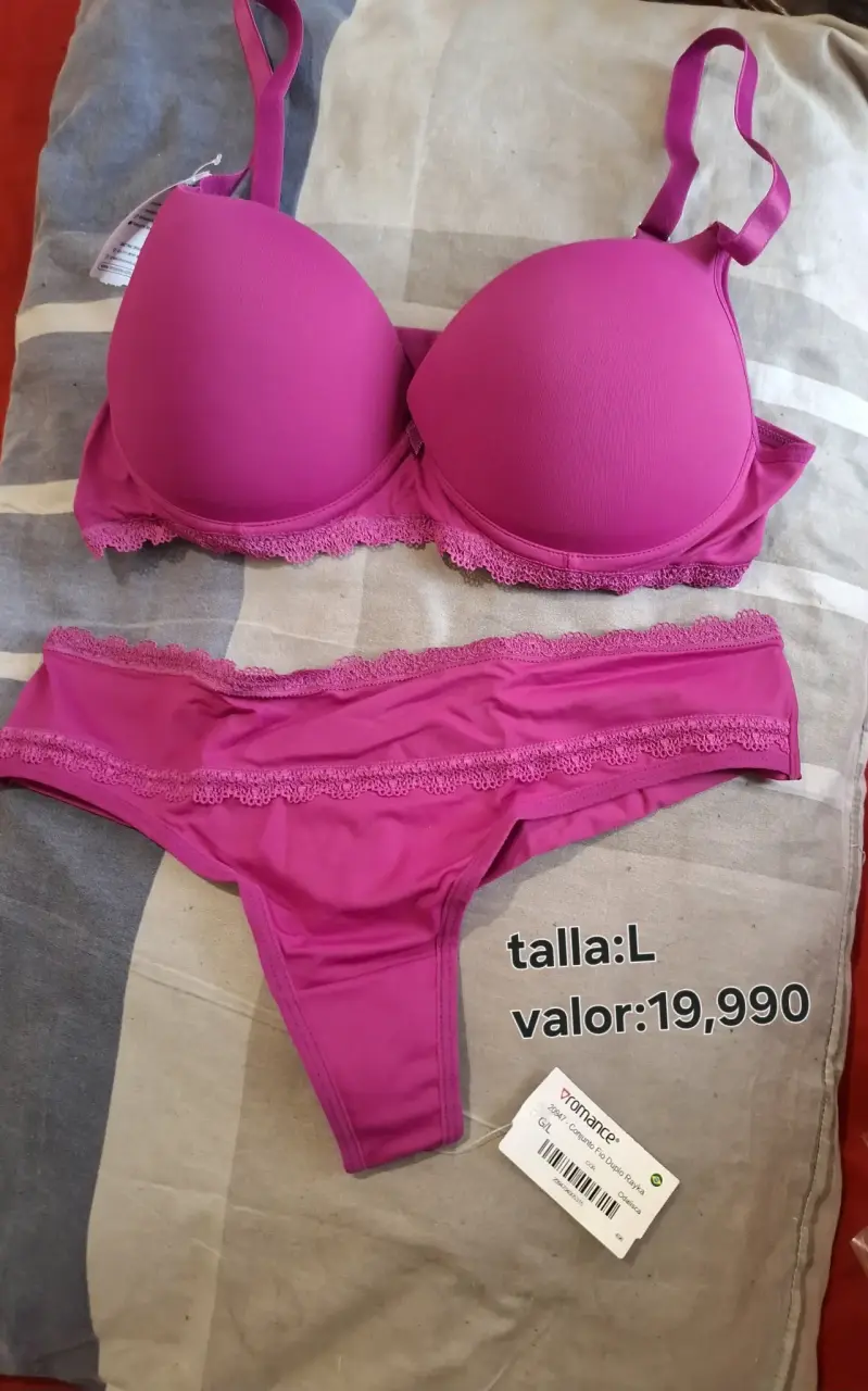 Conjunto de lencería rosa con encaje talla XL - 5