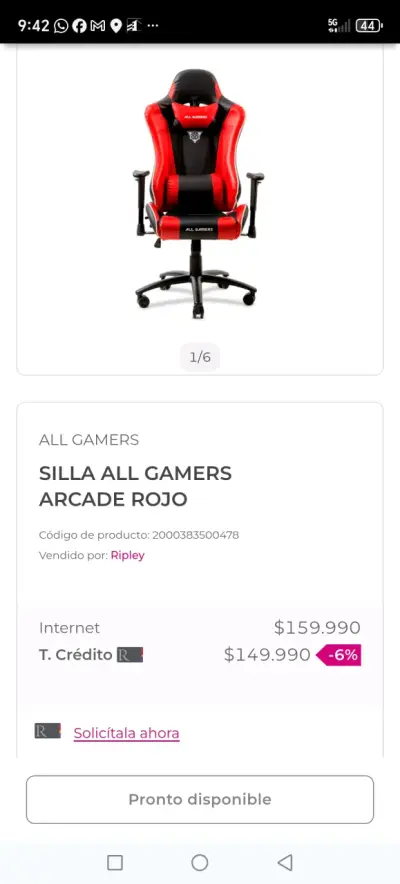 Silla gamer All Gamers Arcade roja y negra - miniatura 3