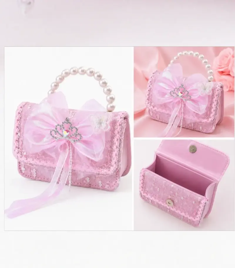 Cartera infantil rosa con lazo y perlas - 2