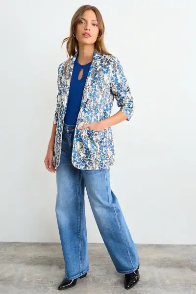 Blazer estampado floral azul IO talla 38 nuevo - miniatura 1