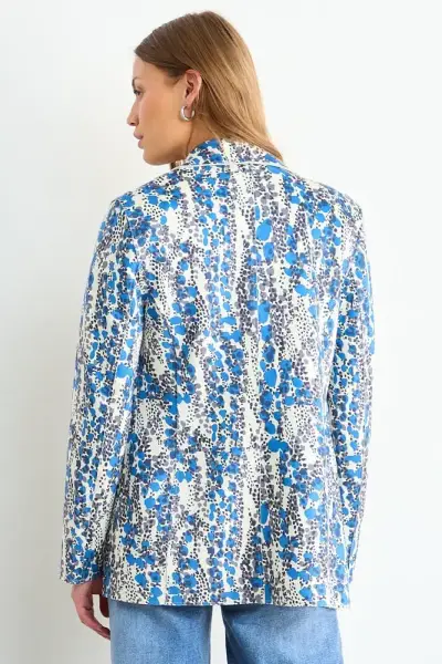 Blazer estampado floral azul IO talla 38 nuevo - miniatura 2