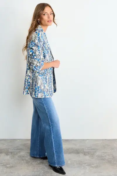 Blazer estampado floral azul IO talla 38 nuevo - miniatura 3