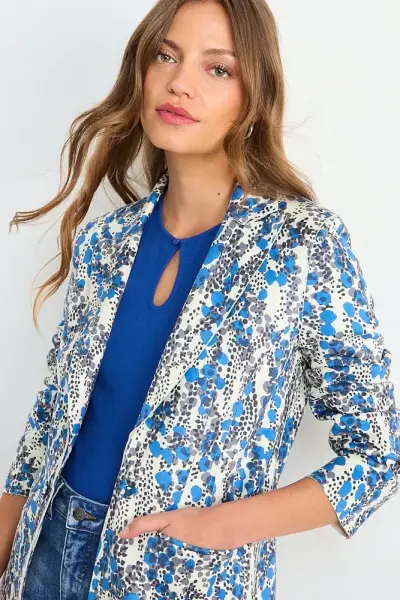 Blazer estampado floral azul IO talla 38 nuevo - miniatura 4