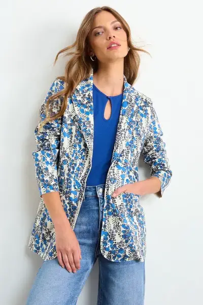 Blazer estampado floral azul IO talla 38 nuevo - miniatura 5