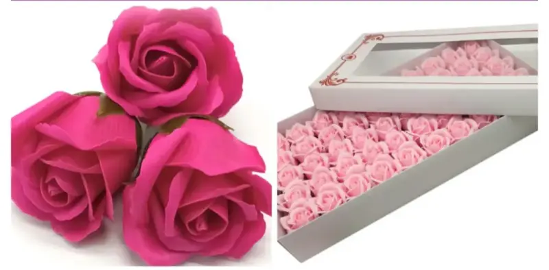 Rosas artificiales decorativas en caja