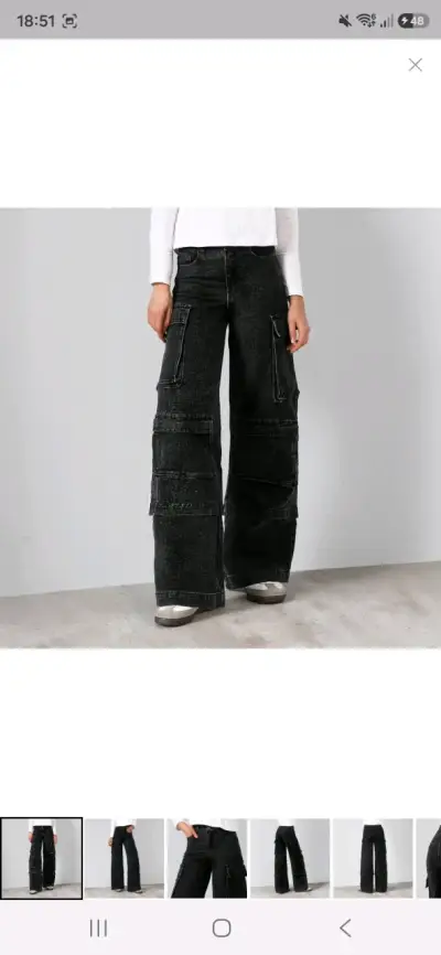 Pantalón Wide Leg Cargo Negro Mujer - miniatura 1