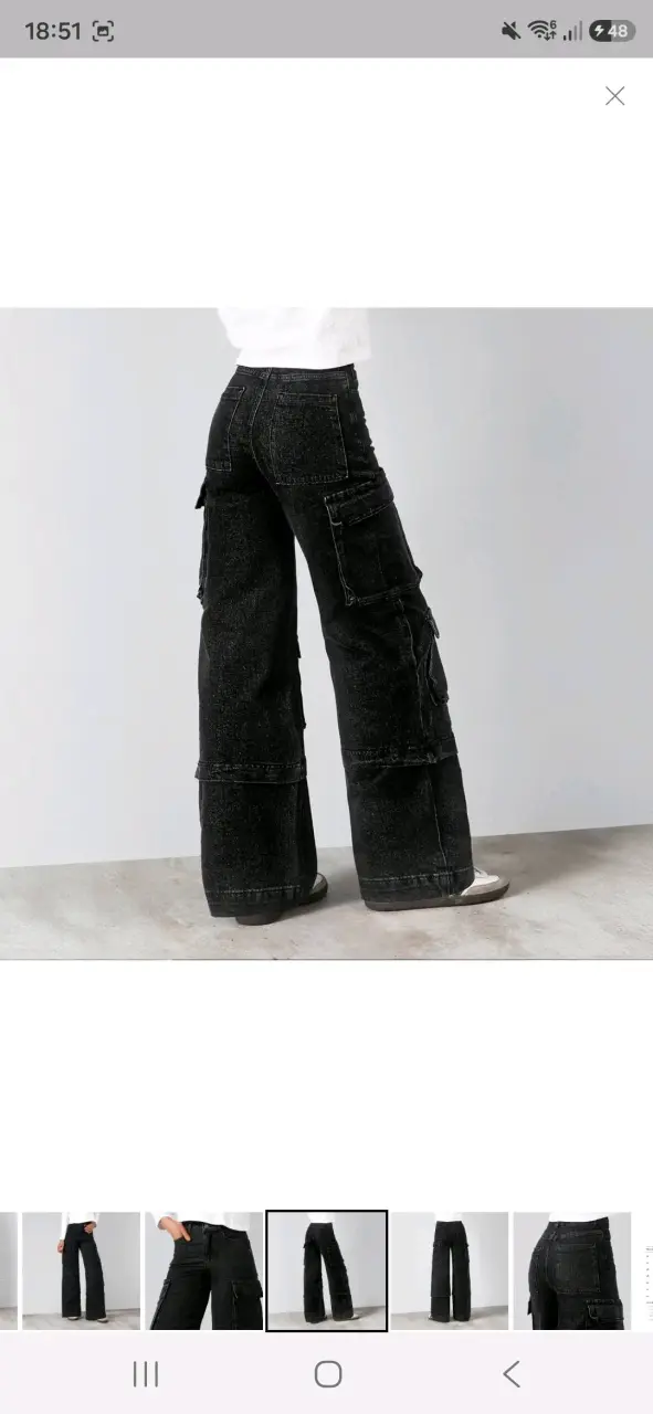 Pantalón Wide Leg Cargo Negro Mujer - 2