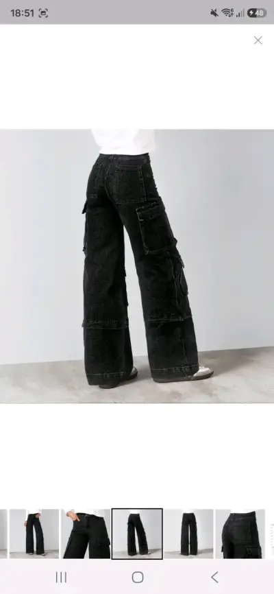 Pantalón Wide Leg Cargo Negro Mujer - miniatura 2