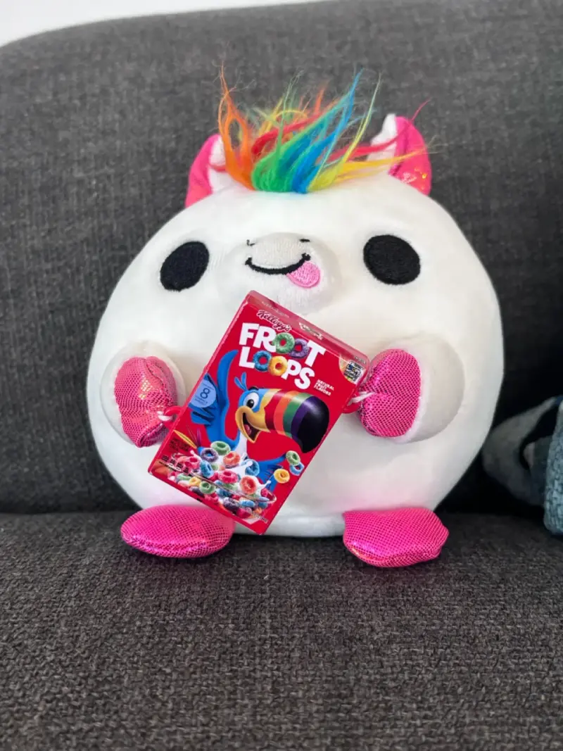 Peluche unicornio con caja de Froot Loops