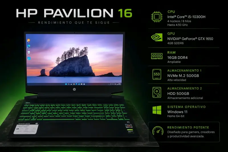 Laptop HP Pavilion 16 para gaming y productividad - 1