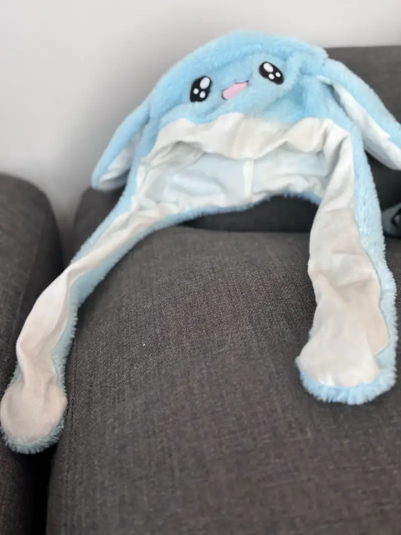 Gorro de felpa azul con orejas largas