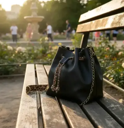 Cartera de cuero negro con detalles de leopardo - miniatura 3