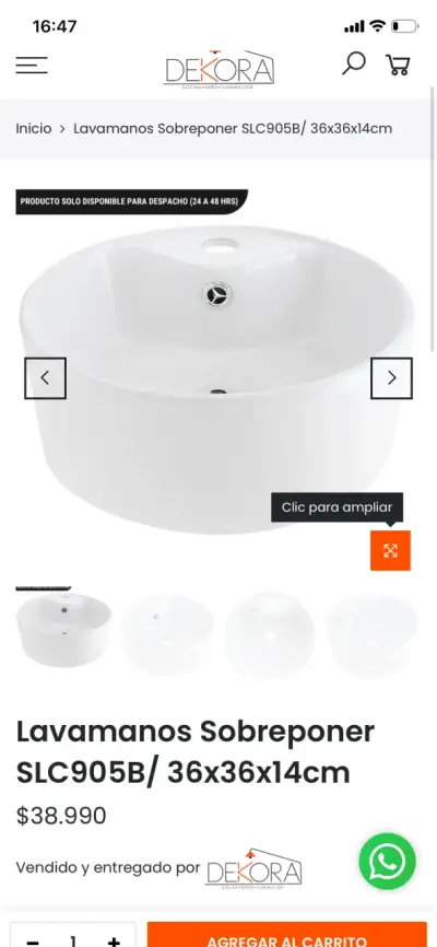 Lavamanos de sobreponer SLC905B blanco 36x36x14 - miniatura 1