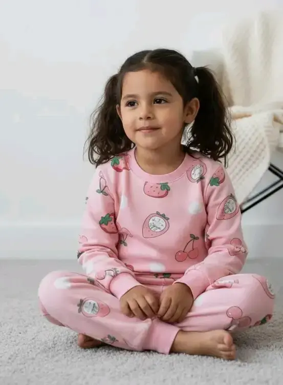 Pijama infantil rosa con estampado de frutas - 1