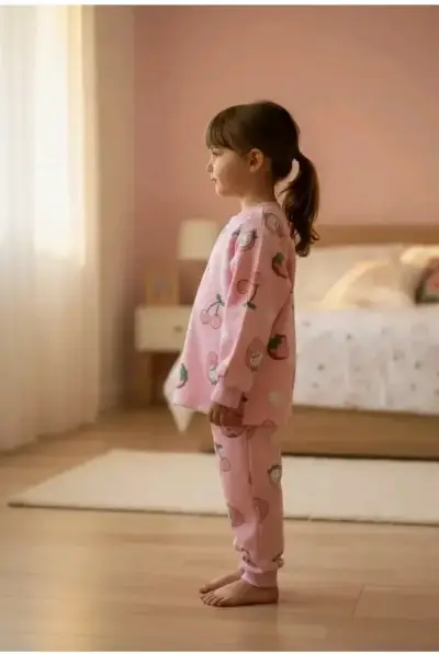 Pijama infantil rosa con estampado de frutas - miniatura 2