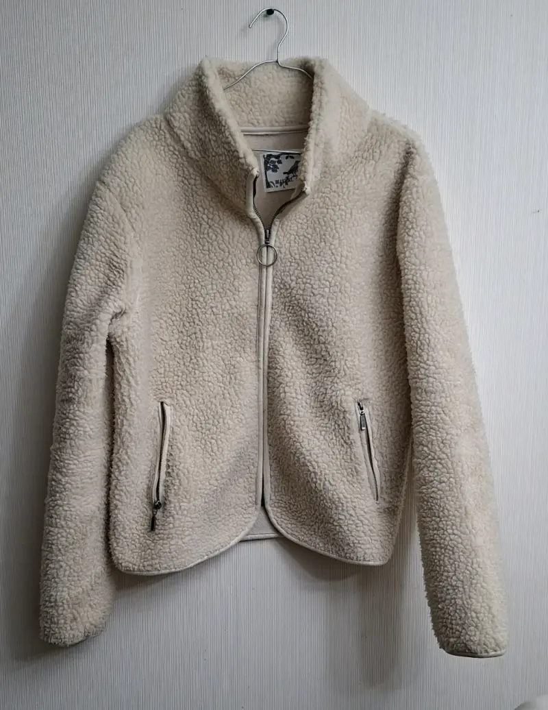 Chaqueta de lana beige con cierre - 2