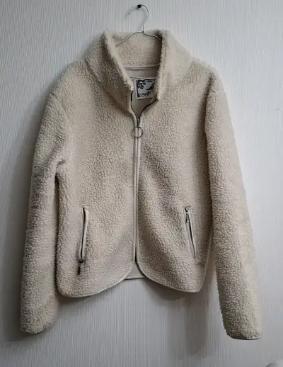 Chaqueta de lana beige con cierre - miniatura 2