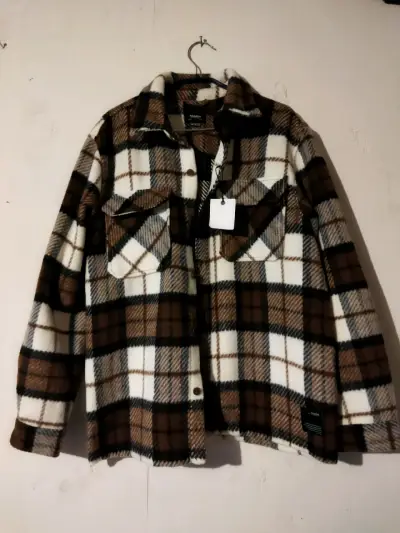 Chaqueta de lana a cuadros marrón y blanco - miniatura 1