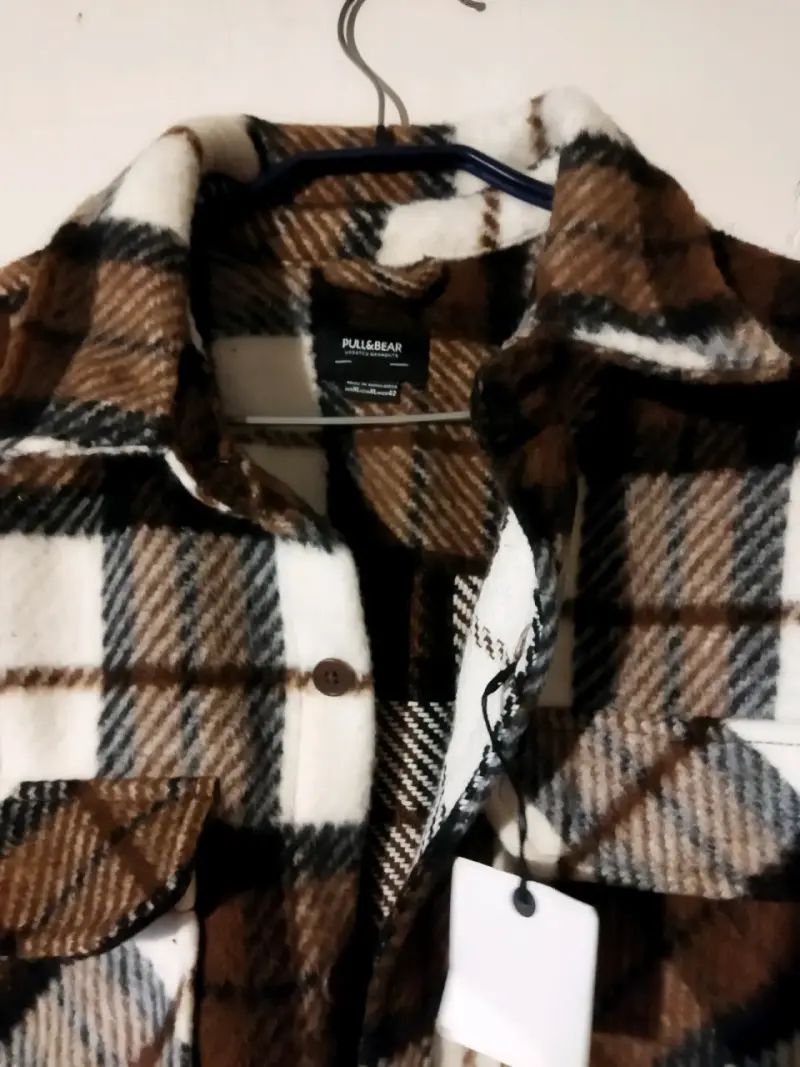 Chaqueta de lana a cuadros marrón y blanco - 2