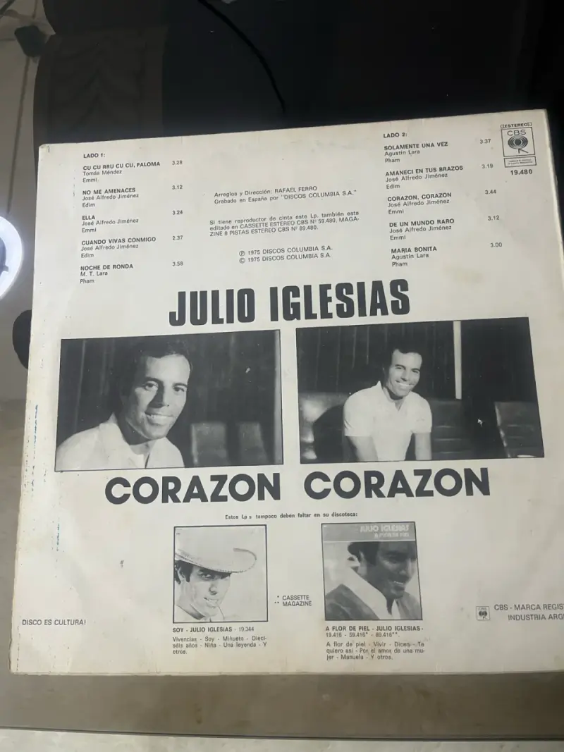 Vinilo Julio Iglesias Corazón Corazón CBS 1980 - 2