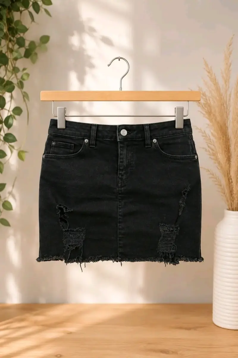 Falda de mezclilla negra desgastada H&M
