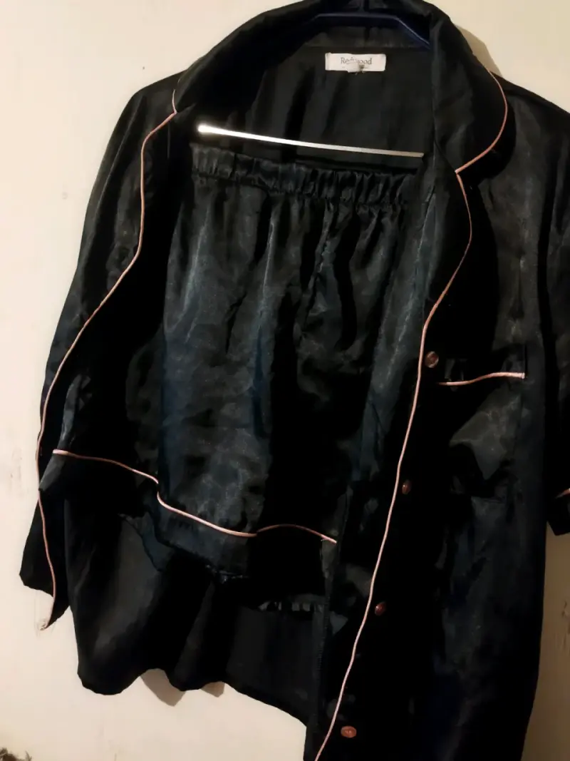 Pijama de satén negro para mujer talla L - 2