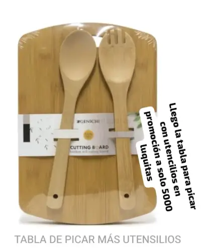 Tabla de picar de bambú con utensilios de cocina - miniatura 1