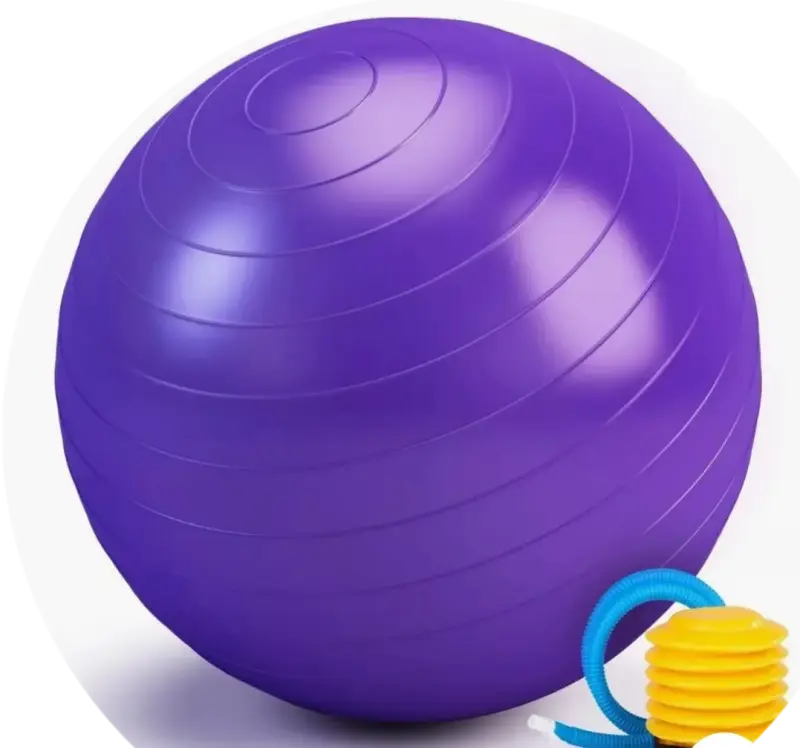 Pelota de ejercicio morada con inflador